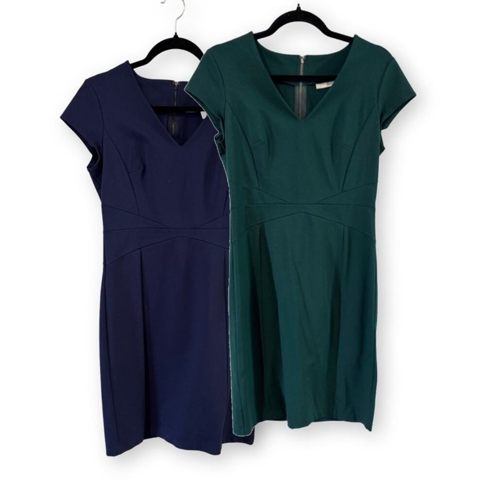Halogen Dress Bundle Size 6 Navy and Green Sheath Work Career Stretch